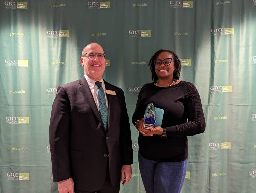 GTCC President Anthony Clarke, Ph.D. ,and GTCC’s MLK Jr. Service Award recipient Tiffany Overby.