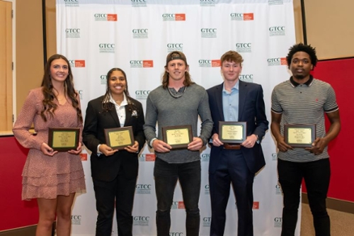 (Left to right) Riley Blake (Volleyball), Bentlee Chockley (Women's Basketball), Sean Sullivan (Baseball), Garrett Palmer (Esports), Raequane Key (Men's Basketball)