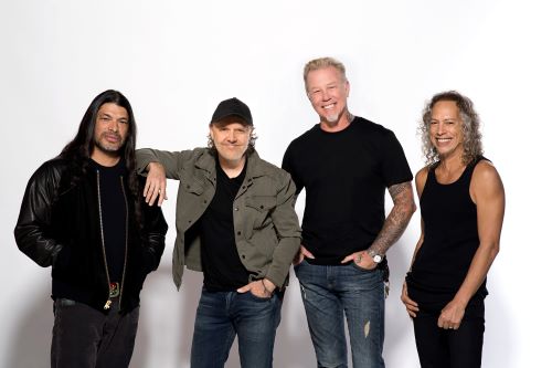 Metallica band members Robert Trujillo, Lars Ulrich, James Hetfield, and Kirk Hammett