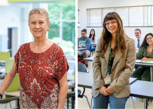 At left, Lynn Zimmerman, Ph.D., Fulbright scholar heading to Poland and at right, Lauren Hartmann Fulbright scholar from France teaching at GTCC.